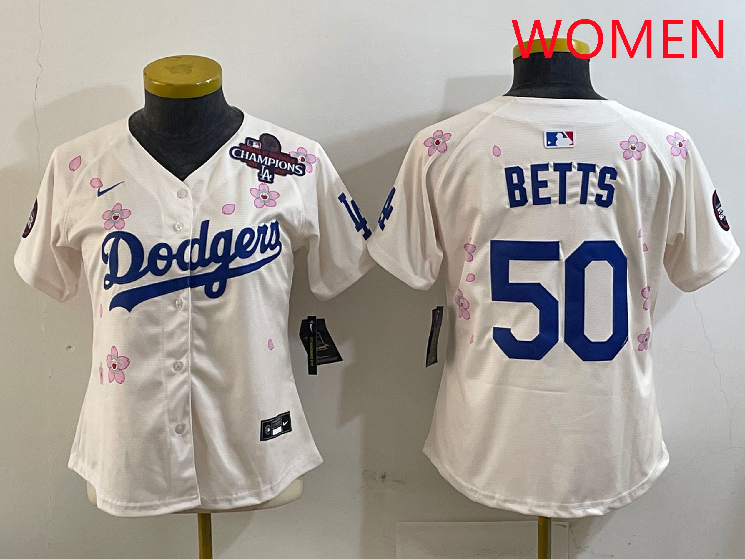 Women Los Angeles Dodgers #50 Betts Cream Sakura Edition 2025 Nike MLB Jersey style 2